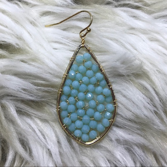 Francescas blue and gold large dangle earrings - Picture 2 of 4